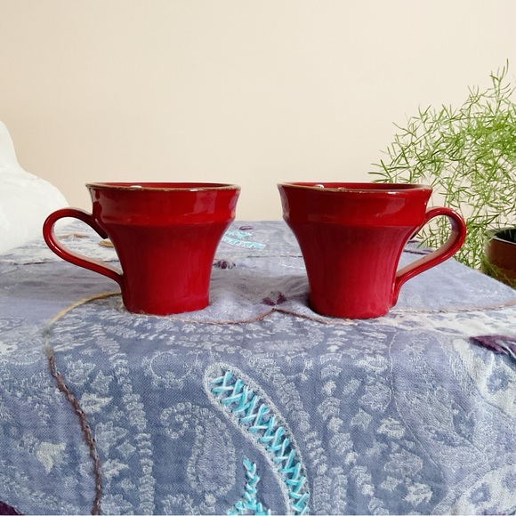 Vietri Red Italian Pottery Mugs – Set of 2 Handmade Stoneware Cups Made in Italy - Picture 1 of 16